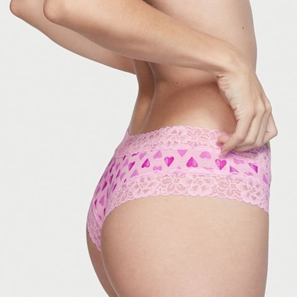 VS❤️Hearts Lace Waist Cheeky Pink with Purple Hearts Valentine’s Day NWT - Picture 2 of 16